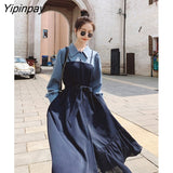 Yipinpay French Style Long Sleeve Shirt Dress Women Button Up Turn-Down Collar Chiffon Dresses 2023 Summer Party Female Vestidos