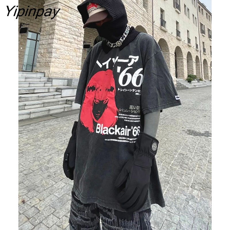 Yipinpay T-Shirt Men Summer Short Sleeve Tops Tees Gothic Harajuku Korean Fashion Aesthetic Streetwear Graphic Vintage Clothing