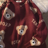 Yipinpay Women Sweaters Oversize Pullover Kawaii Bear Coat Jacket Knitted Y2k Tops Korean Long Sleeve Harajuku Dropshipping Clothing 319-2
