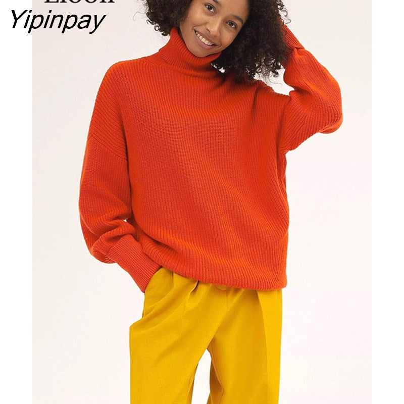 Yipinpay Women Baggy Turtleneck Sweater Pullover Long Sleeve Loose Tops Female Jumper Autumn 2023 Winter Streetwear Thick Knit Sweaters