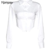Yipinpay Sexy Long Sleeve White ZA Shirt Women Button Up Y2K Crop Tops Street Style 2023 Summer Party Y2K Female Clothing Blouse