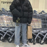 Yipinpay Women's Winter Jacket Oversize Down Coat Cardigan Cotton Zipper Loose Casual Vintage  Long Sleeve Tops Parka Streetwear Clothing