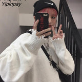 Yipinpay Spring Streetwear Ripped Hole Women Knitted Sweaters Pullovers Long Sleeve Solid Color Loose Plus Size Sweater Women Tops