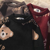 Yipinpay Women Sweaters Oversize Pullover Kawaii Bear Coat Jacket Knitted Y2k Tops Korean Long Sleeve Harajuku Dropshipping Clothing 319