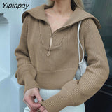 Yipinpay Women Baggy Sweater Zip Up Loose Pullovers Warm Knitted Tops Female Jumpers Autumn Winter Streetwear Khaki Thick Knit Sweaters