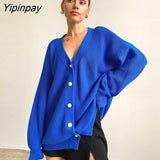 Yipinpay Knit Sweater Women Button Up Cardigan Long Sleeve Knitted Ribbed Tops Streetwear Autumn 2023 Winter Baggy Sweaters Coats