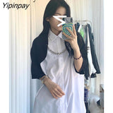Yipinpay 2023 Summer Y2K Short Sleeve Chain Shirt Women Street Style Oversize Patchwork Button Ladies Tunic Blouse Female Clothing