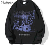 Yipinpay T-shirt high street funeral print Korean men women loose Harajuku all-match tops Cool streetwear tops