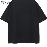 Yipinpay Men Tshirt Cotton Shadow Letter Print Punk Hip Hop Gothic Streetwear Short Sleeve Summer Korean Fashion Tops Tees Y2k Clothing