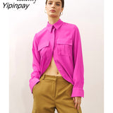 Yipinpay 2023 Spring Casual Long Sleeve Solid Women Basic Shirt Korea Style Pocket Button Woman Tunic Blouse Female Clothing Tops