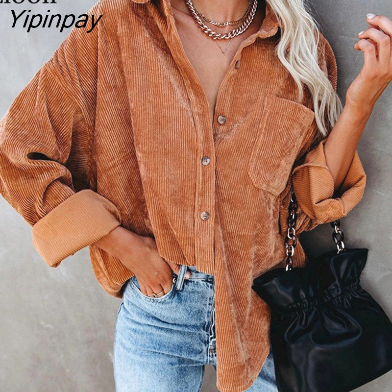 Yipinpay Baggy Cardigan Shirt Coats And Jackets Button Up Pockets Autumn 2023 Streetwear Sexy Thin Coat Women Loose Outerwear