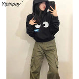 Yipinpay 2023 Autumn Casual Cartoon Print Women Hoodies Korean Style Long Sleeve Loose Short Sweatshirt Pullovers Female Tops