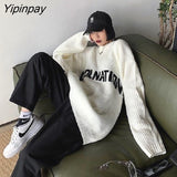 Yipinpay Loose Letter embroidery Women Sweaters Korea Oversize Knit Woman Sweater 2023 Winter Fashion Female Pullover Clothing