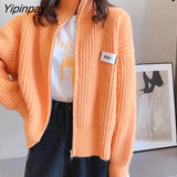 Yipinpay Autumn Y2K Knit Button Women's Sweater Street Style Long Sleeve Zipper Loose Cardigan Coat 2023 Winter Outerwear Clothing