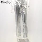 Yipinpay Bright Color Women Button Pants High Waist Straight Trousers Female 2023 Spring Sexy Casual Loose Lady Pant Streetwear