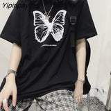 Yipinpay Cartoon butterfly Print plus Loose Black Women T shirt Clothing short sleeve tops punk dropshipping vintage product