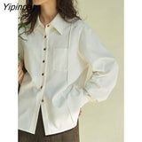 Yipinpay 2023 Autumn Office Lady Patchwork White Shirt Women Korean Style Long Sleeve Loose Tunic Blouse Work Female Clothing Tops