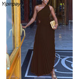 Yipinpay Hollow Out Pleated Dress Women Fashion Sleeveless Diagonal Collar A Line Dresses 2023 Summer Party Prom Evening Vestidos