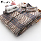 Yipinpay Casual Korean Style Long Sleeve Plaid Wool Liner Shirt Women 2023 Winter Button Up Loose Thick Ladies Tunic Blouse Tops