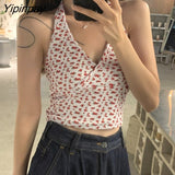 Yipinpay Women Crop Top Summer Vintage Sexy Korean Fashion Harajuku Print Aesthetic Corset Top Tee Kpop Dropshipping Camisole Y2k Clothes