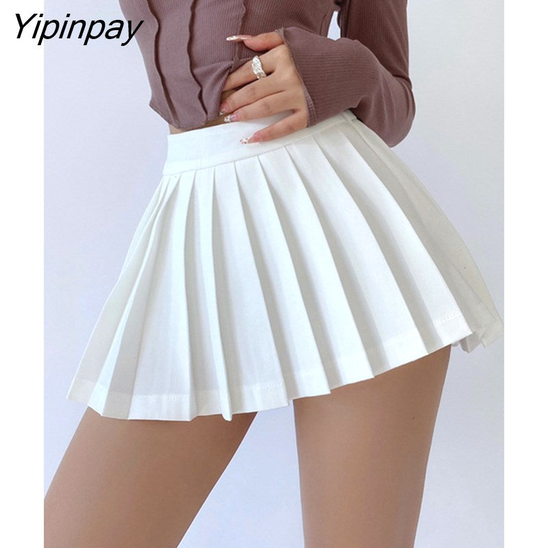 Yipinpay Waist Skirts Summer Pleated Sexy Mini Vintage Solid Korean ...