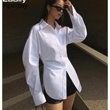 Yipinpay Spring Streetwear Full Sleeve Women Long Shirt Folds Slim Button White Ladies Blouse Free Shipping Female Shirts Clothe Top