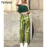 Yipinpay Bright Color Women Button Pants High Waist Straight Trousers Female 2023 Spring Sexy Casual Loose Lady Pant Streetwear