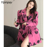 Yipinpay 2023 Autumn Streetwear Tie Dye Full Sleeve Long Blazer Women Pink Loose Ladies Suit Blazers Party Female Coat Clothing