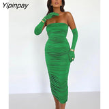 Yipinpay Strapless Backless Tight Dress Woman Sexy Fold Off Shoulder Fashion Dresses Lady Club Bar Banquet Summer Gloves Outfit