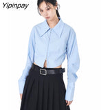 Yipinpay 2023 Spring Long Sleeve Women's White Shirt Streetwear Y2K Zipper Up Woman Crop Top Blouse Casual Summer Female Clothing