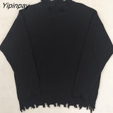 Yipinpay Spring Streetwear Ripped Hole Women Knitted Sweaters Pullovers Long Sleeve Solid Color Loose Plus Size Sweater Women Tops