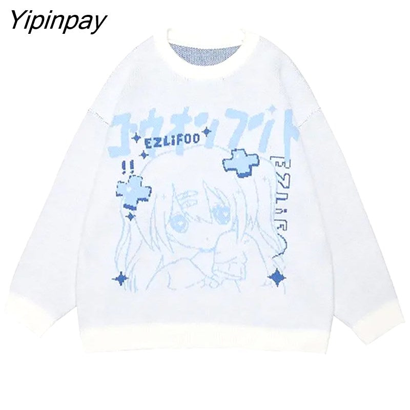 Yipinpay Women Sweater Frayed Oversize Pullover Long Sleeve Jumper Streetwear Korean Fashion Goth Knit Y2k Aesthetic Tops Winter Clothes 319-2