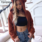 Yipinpay Plush Sweatshirt Cardigan Coat Women 2023 Long Sleeve Zip Up Pockets Streetwear Hooded Sweatshirts Baggy Coats And Jackets
