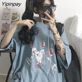 Yipinpay Summer Loose Vintage women tshirt Ulzzang rabbit Street Harajuku cartoon Print Short Sleeve dropshipping clothes