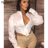 Yipinpay Y2K New In Long Sleeve Solid Women White Shirt Sexy Folds Button Up Woman Corp Tops 2023 Spring Female Blouse Clothing