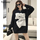 Yipinpay 2023 Winter Korean Style Oversize Letter Print Women Sweatshirt Streetwear O Neck Long Sleeve Ladies Hoodies Female Tops