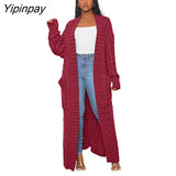 Yipinpay Women's Oversize Cashmere Cardigans Female Solid Dropped Shoulder Sleeves Knitted Sweaters Winter Loose High Street Cardigans