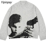 Yipinpay Women's Sweater Oversize Y2k Streetwear Winter Harajuku Goth Korean Fashion Pullovers Long Sleeve Tops Jumper Knit Clothes