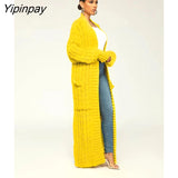 Yipinpay Women's Oversize Cashmere Cardigans Female Solid Dropped Shoulder Sleeves Knitted Sweaters Winter Loose High Street Cardigans