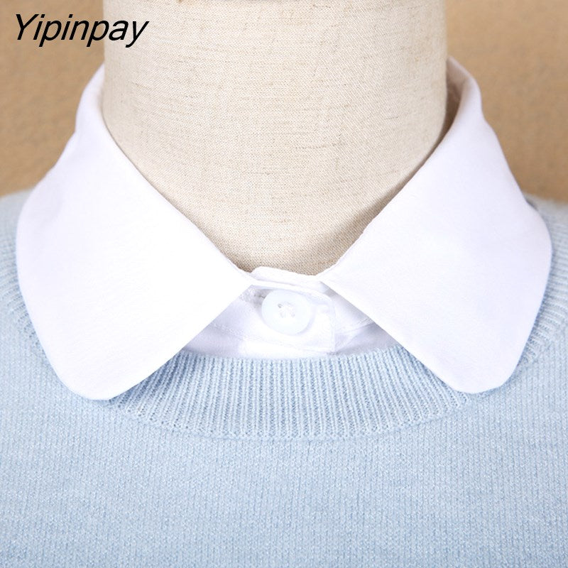 Yipinpay style female Women fake collar ladies Blouse Autumn elegant White Chiffon fake Collar Vintage Fake Half Shirt Detachable
