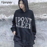 Yipinpay Women's Sweatshirt 90s Oversized Hoodies Casual Letter Pullover Gothic Long Sleeve Harajuku Grunge Tops Vintage Winter Clothes