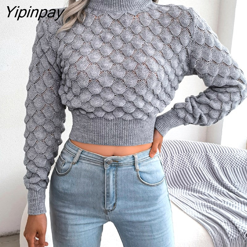 Yipinpay Knit Short Sweater Women Pullovers Knitted Tops Female Jumper 2023 Autumn Winter Long Sleeve Streetwear Knitting Sweaters