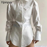 Yipinpay 2023 Spring New In Streetwear Long Sleeve White Shirt Women Minimalist Pocket Button Up Ladies Tunic Blouse Female Tops