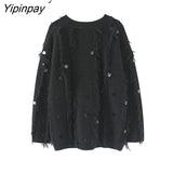 Yipinpay 2023 Winter Long Sleeve Kint Sweater Women Streetwear Sequined Tassel O Neck Thick Ladies Pullover Autumn Female Clothing