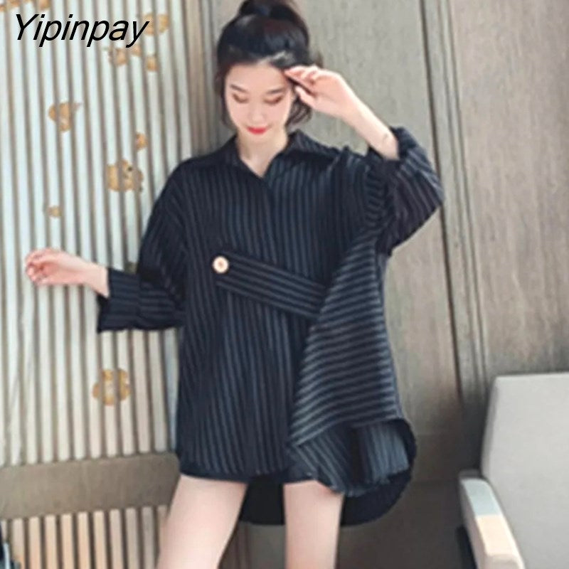 Yipinpay Spring Street Style Solid Color Women Blouse Shirt Long Sleeve Button Up Ladies Tunic Shirts Oversize Fashion Female Tops