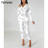 Yipinpay Women Single Breasted Printed Blazer Two Piece Set Female Lapel Blazer Straight Pants Suits Office Lady Outfits Streetwear