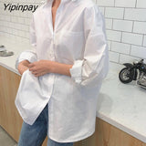 Yipinpay Spring New In Minimalist Full Sleeve Women White Basic Shirt Korea Style Button Up Pocket Oversize Woman Blouse Clothing