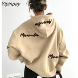 Yipinpay 2023 Winter Streetwear Oversieze Letter Embroidery Thick Hoodies Women Long Sleeve Sweatshirt Female Pullover Clothing