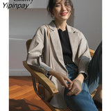 Yipinpay 2023 Autumn Korean Style Long Sleeve Blazer Women Minimalist Style Loose Ladies Suit Blazers Female Clothing Coat Jacket