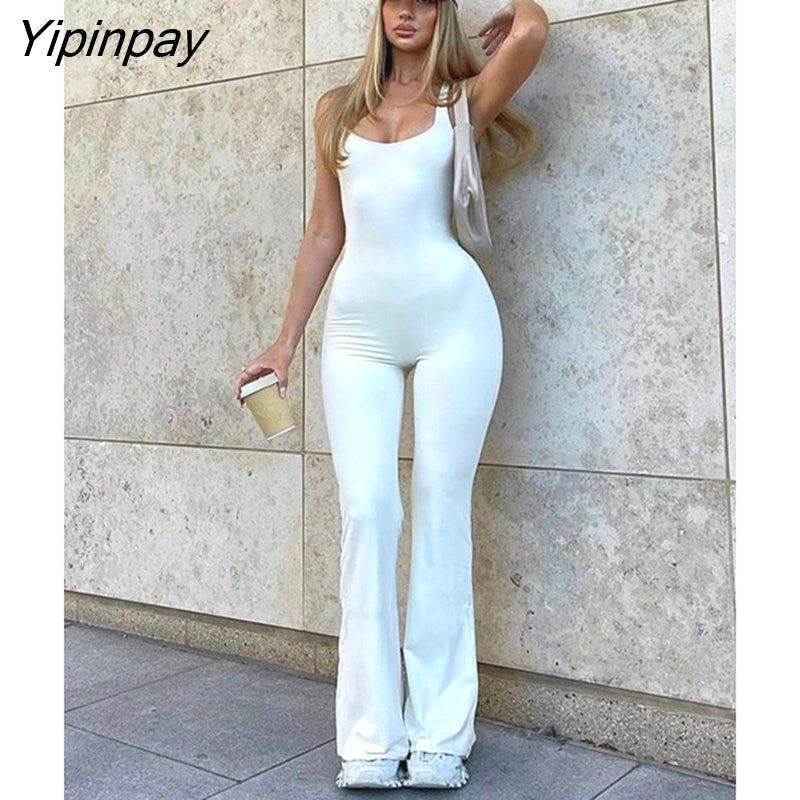 Yipinpay Backless Y2K Casual Slim Jumpsuits Solid White Female Sleeveless Aesthetic Streetwear Rompers For Women Harajuku Overalls